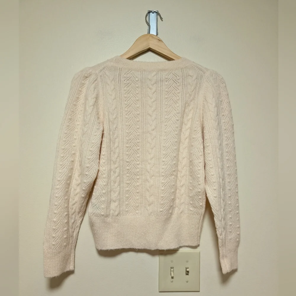 J.Crew Cream Cable Knit Puff Sleeve Sweater Small